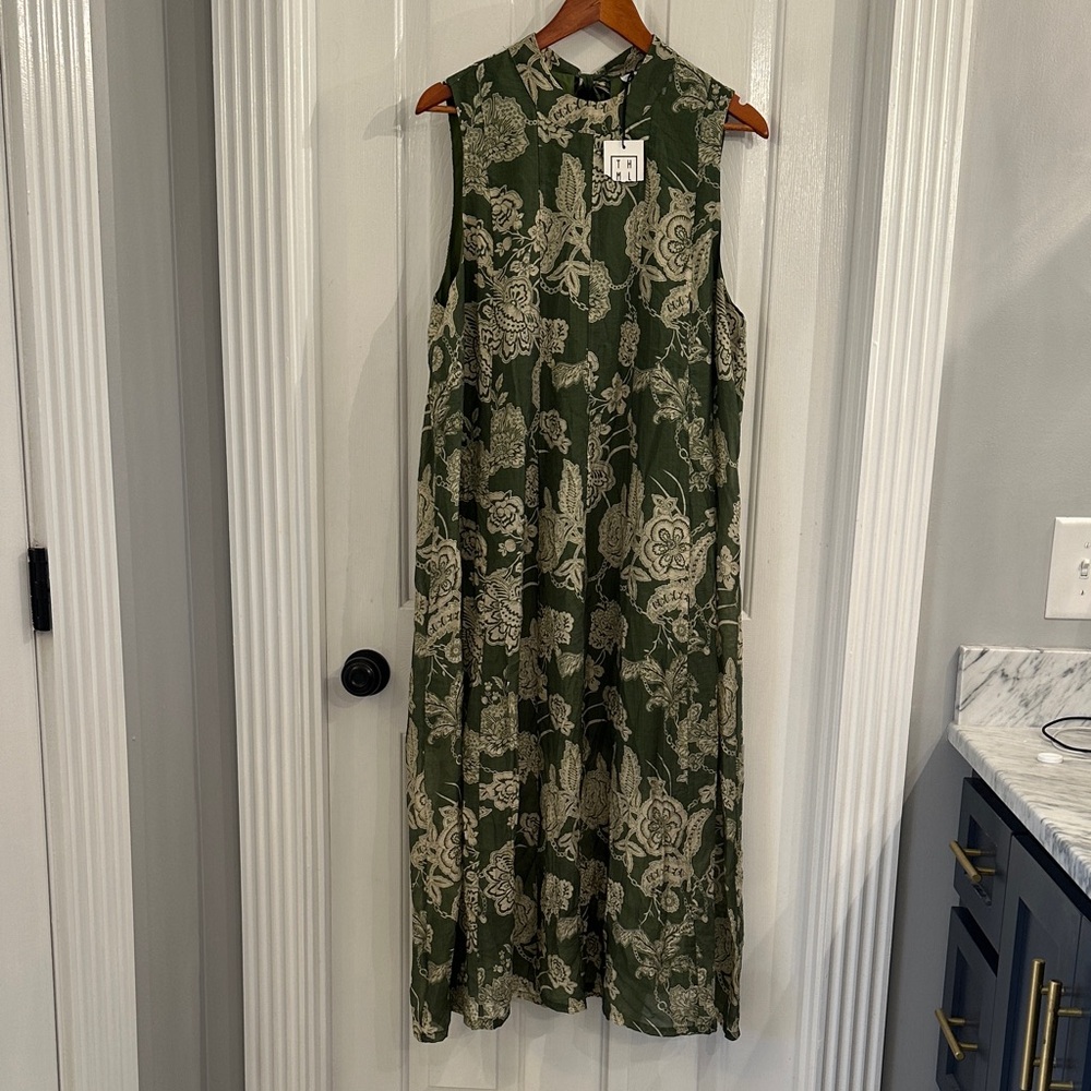 THML Olive and Beige Patterned Midi Dress